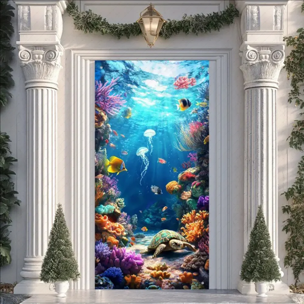 المحيط تحت الماء العالم خلفية قاع البحر القرش قنديل البحر الأسماك عيد ميلاد خلفية الصورة استوديو الدعائم الباب راية دش الإمدادات