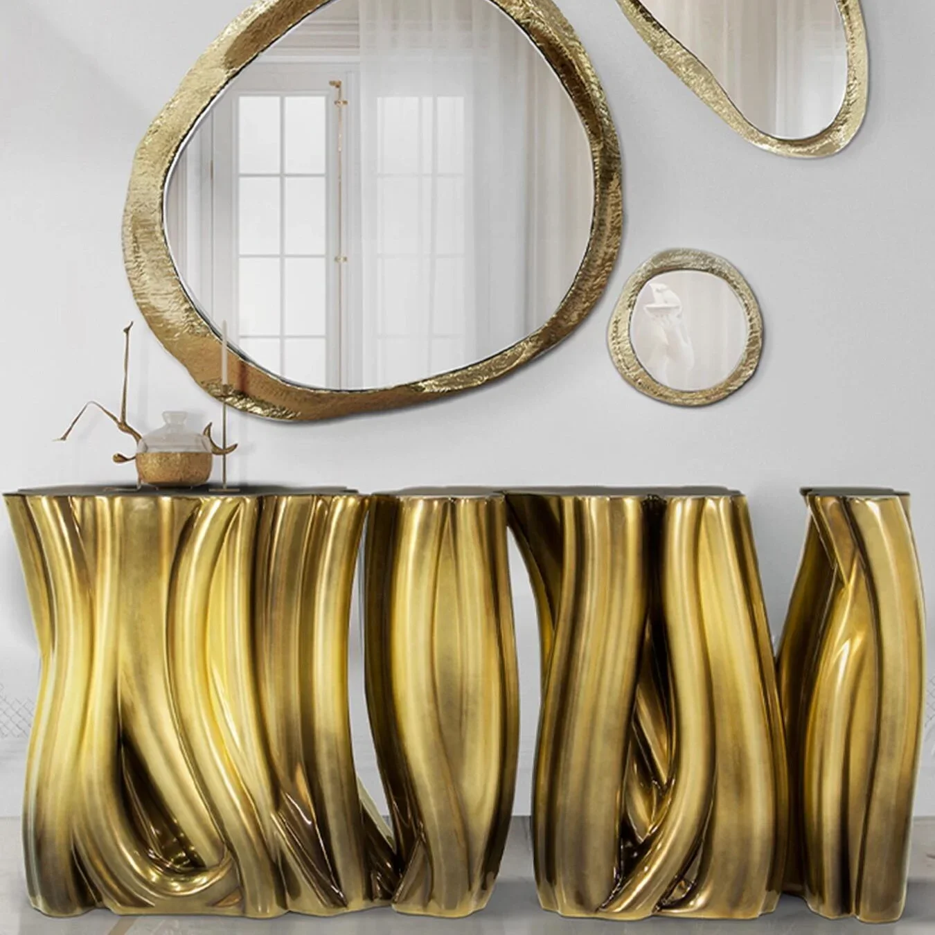 AAItalian Light Luxury High-end Fiberglass Reinforced Plastic (FRP) Xuangantai Villa Wall Decoration Home End View Table