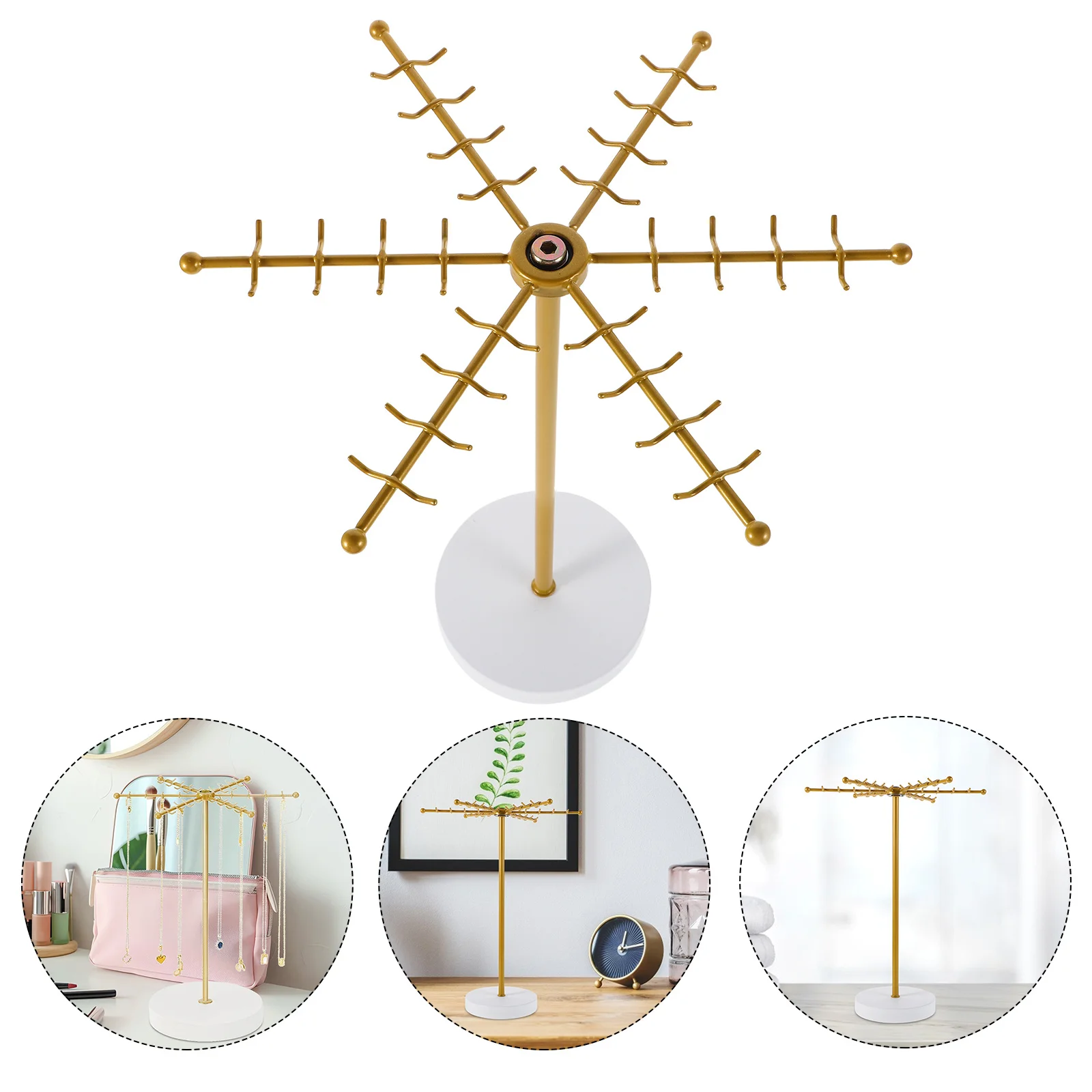 

Rotating Necklace Holder Metal Jewelry Display Stand Detachable Modern Minimalist Design for Necklaces Bracelets Earring