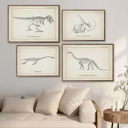 Vintage Dinosaur Skeleton Paleontology Wall Art Canvas Painting Nordic Posters And Prints Wall Pictures For Boy Kids Room Decor