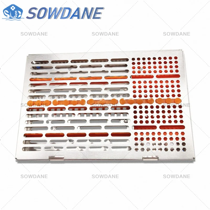 Dental Stainless Steel Disinfection Box Tray for Dental Implant Instrument with Soft Pad Dentist Surgical Tool Plate Placing Box