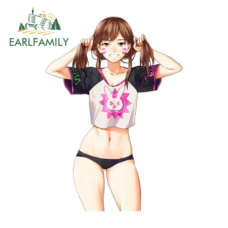 EARLFAMILY Gyaru Girl D.Va Car Sticker Rear Windshield Car Trunk Decal SUGOI DEKAI Stickers Laptop Helmet Decor Car Accessories