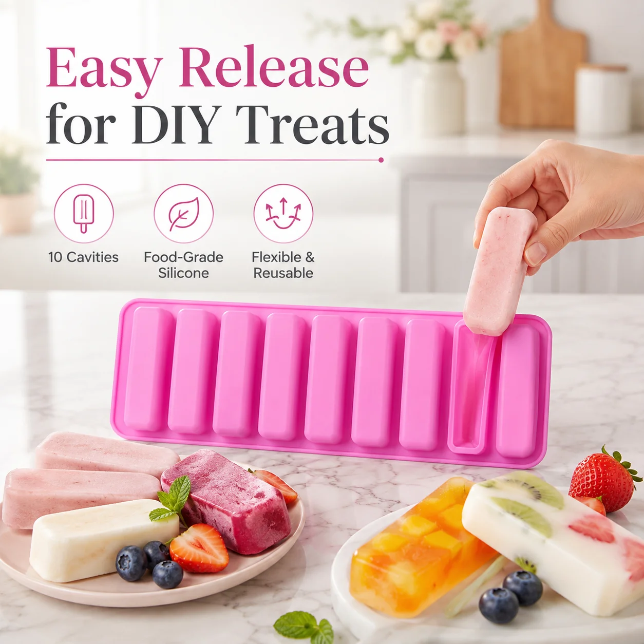 10 Grid Long Stick Ice Cube Tray Mold for Bottle Easy Release Freezer
