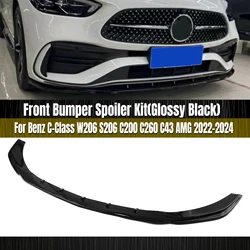 Car Front Spoiler Bumper Lip Lower Guard Splitter For Mercedes Benz C Class W206 S206 C200 C260 C43 AMG 2022 2023 2024