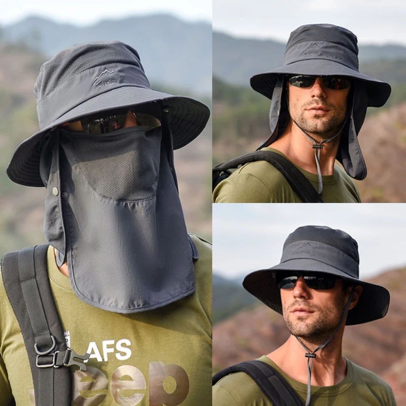 1Pcs 360° Summer Sunshade Fishing Cycling Cap Outdoor Sunscreen Face Covering Hat Oversized Brim Dual-purpose Fisherman Headwear