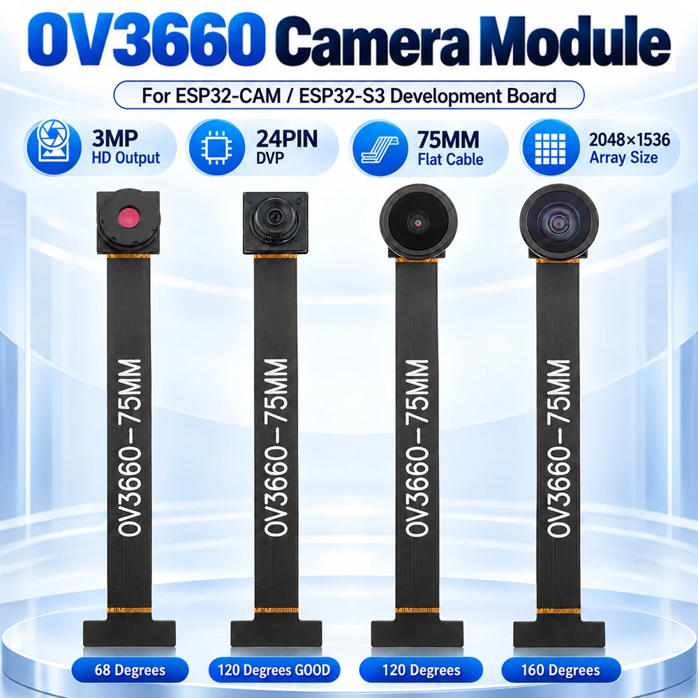 Ulepszony moduł kamery OV3660 do płytki rozwojowej ESP32-CAM ESP32-S3, 68 120 160 stopni, odporny na zakłócenia, RGB HD 3MP DVP 24PIN