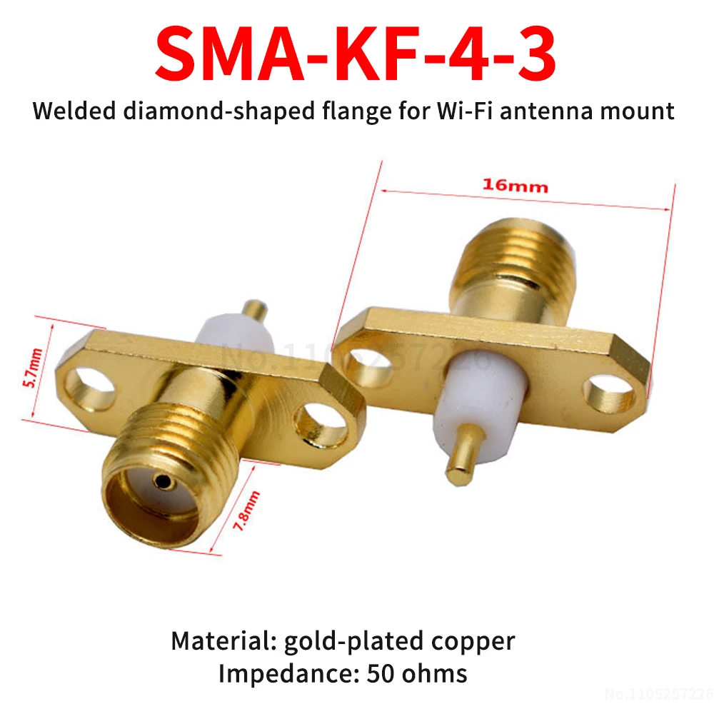 SMA-KF-4-3 SMA RF Coaxial Connector Female Socket with Diamond-Shaped Flange for Welding to a WIFI Antenna Mount (1 pcs)