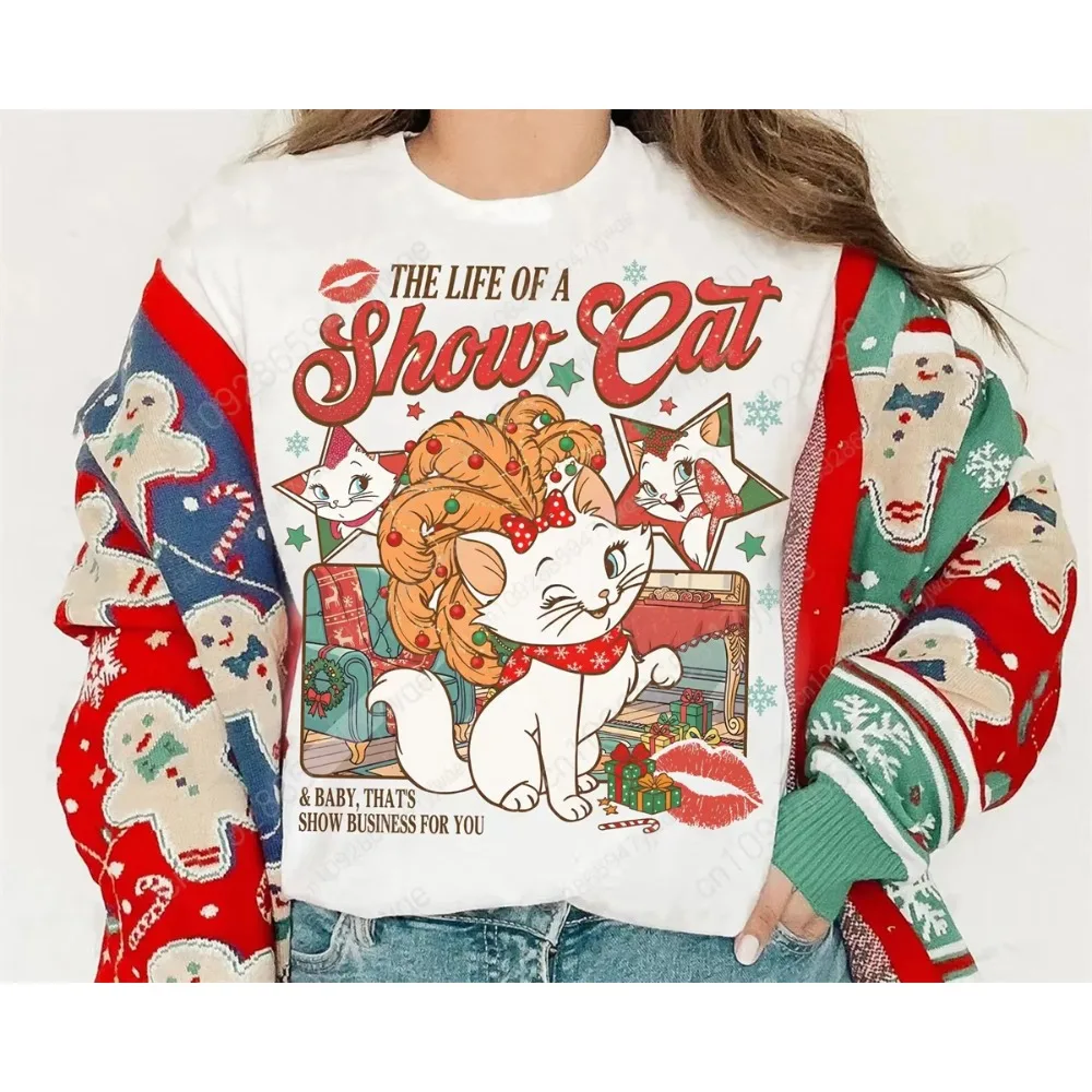 アリストキャッツ マリー クリスマス ライト シャツ ファミリー クリスマス シャツ ゆったり&快適なトップス 夏用 レディース コットン Tシャツ