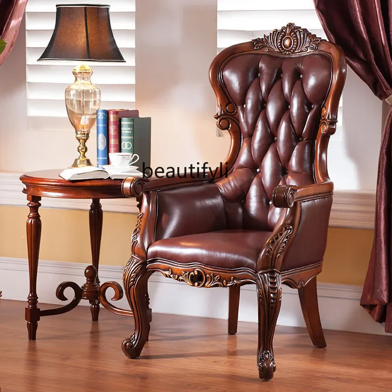 

Asmt56 American leather tiger chair solid wood living room sofa chair European hotel negotiation chair simple bedroom single
