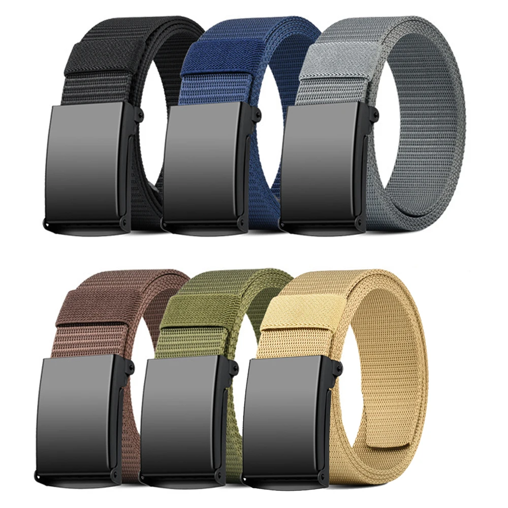 Full Metal Automatic Buckle Tactical Men's Belt Canvas Nylon Military Belt Men Casual Outdoor Training Pants Trousers Waist Belt