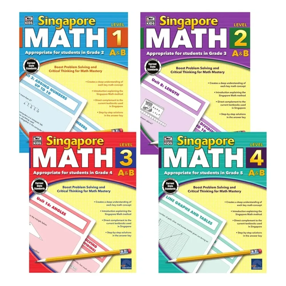 Graded Mathematics Training Book: Gradual progression from Level 1 to 4, synchronized with the Singapore teaching system