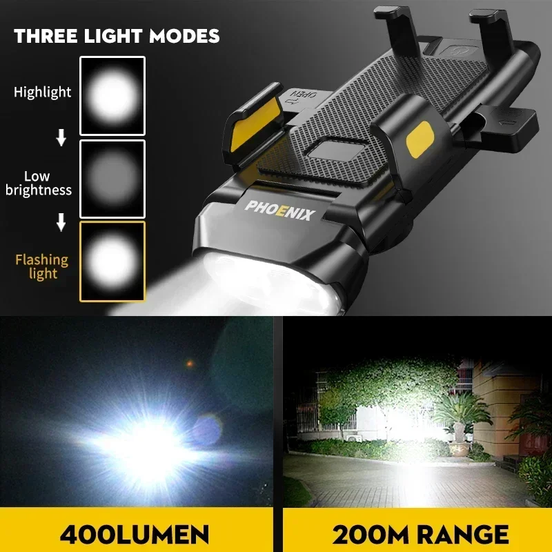 4-in-1 LED إضاءة دراجة هوائية 3000mAh الدراجة كشافات قوة البنك 400 التجويف المقود قابلة للشحن الجبهة مصباح الجبلية الطريق الدراجات مصباح يدوي #3