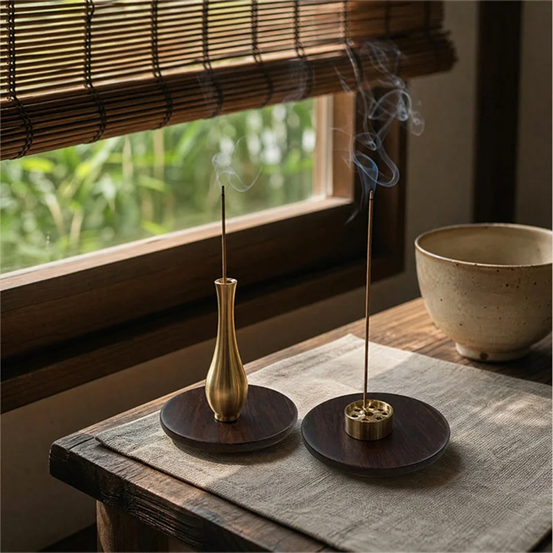 Mini Zen Incense Holder, Brass 9-hole Stick Incense Burner for Home Indoor Use, Agarwood & Sandalwood Incense Base