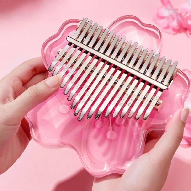 Crystal Kalimba Cherry Blossom 21 Key Kalimbas Portable Adult Beginners Thumb Piano Children 17 Key Handheld Finger Pianos