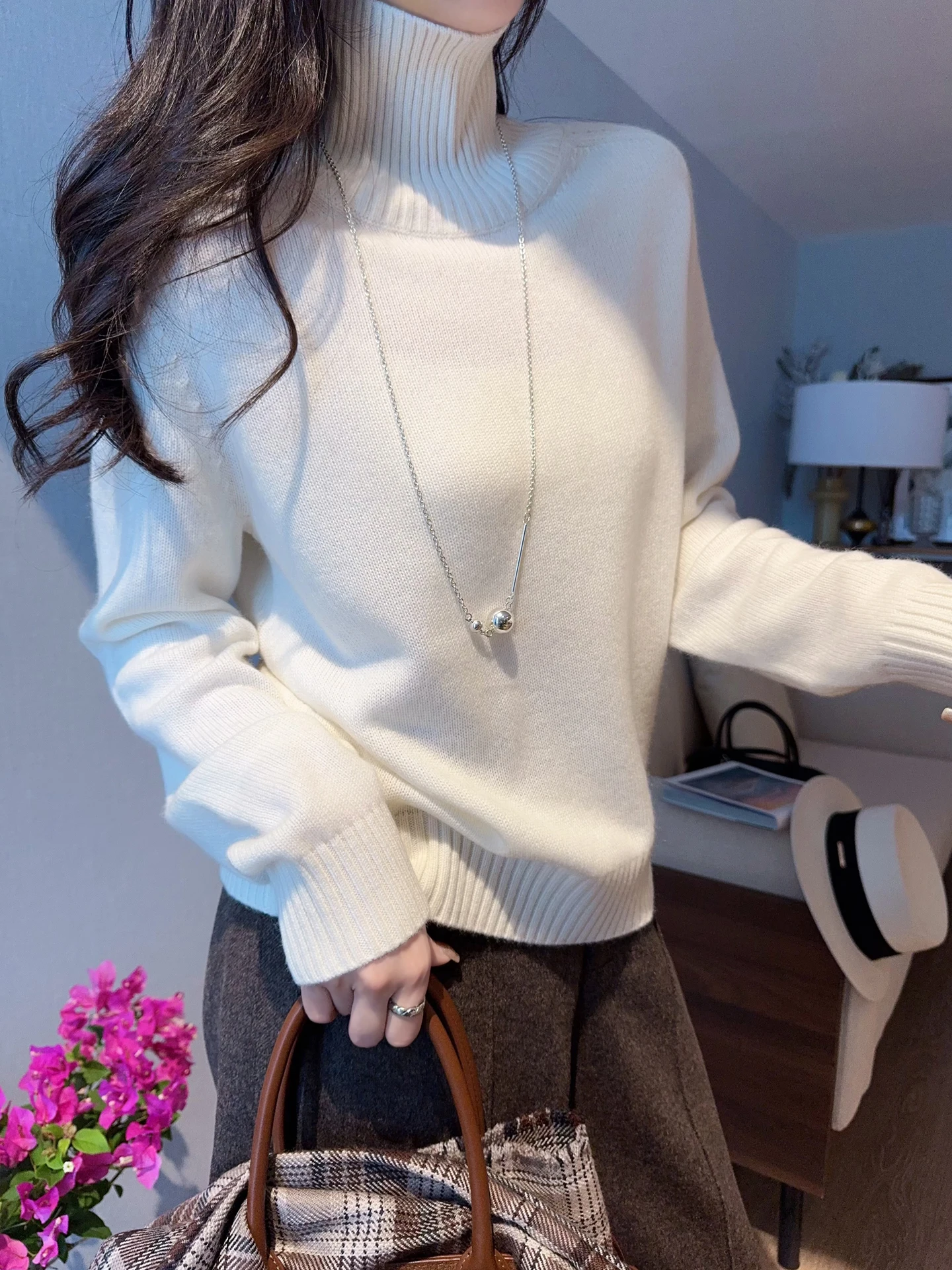 

Classic High-Neck Cashmere Knitwear Women's Pullover Sweater Versatile Practical Intellectual Style Red Autumn Winter Woolen Top