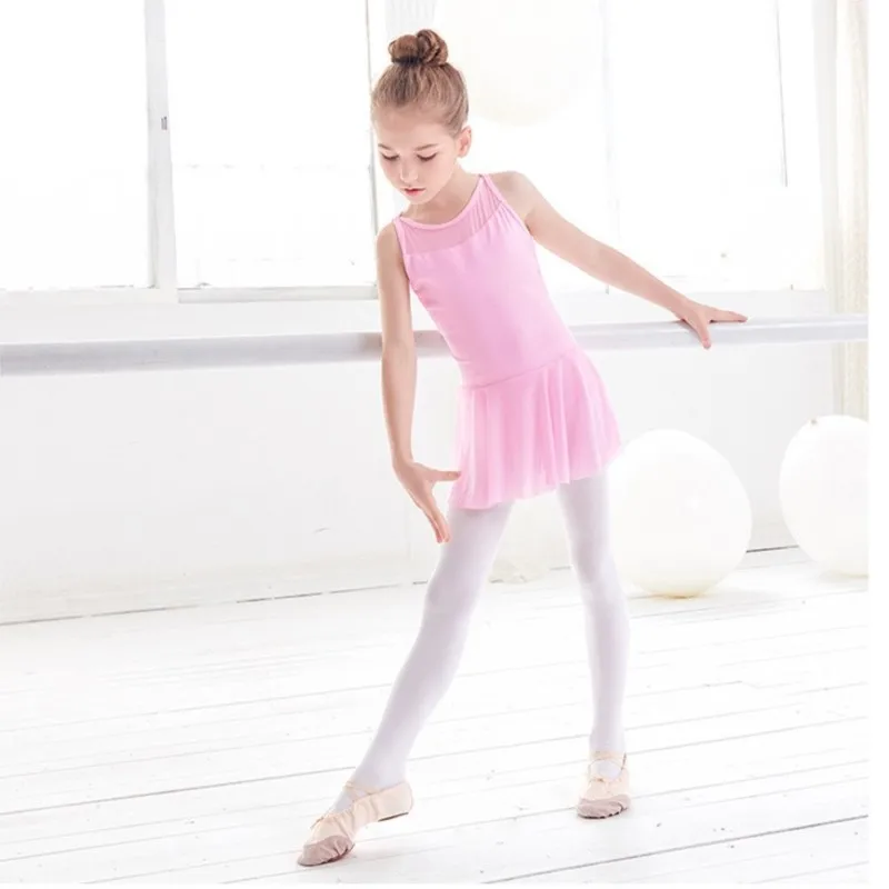 Mesh Splice Ballet Dress Girls Chiffon Ballet Leotard gymnastics Bodysuit Kid Solid Ballet Training costumes performance outfits