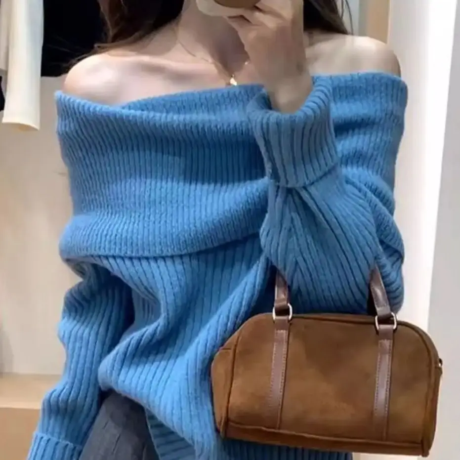 

Lazy Style Sweater Sweater Niche One-Shoulder Women Autumn New Style Chic Loose Slimming Inner Long-Sleeved Top