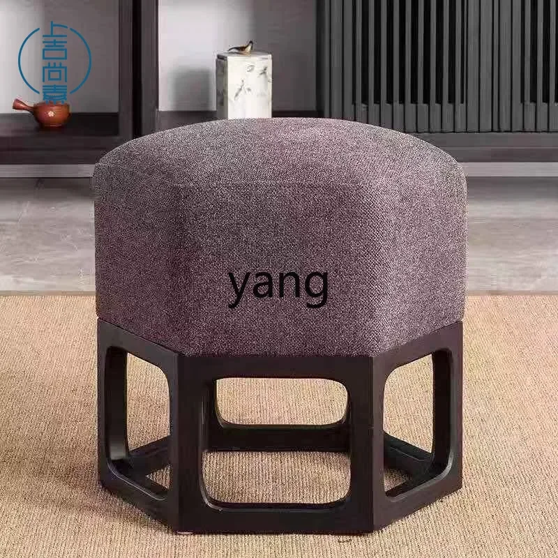 LH new Chinese solid wood round stool zen hexagonal stool leisure single stool round pier home