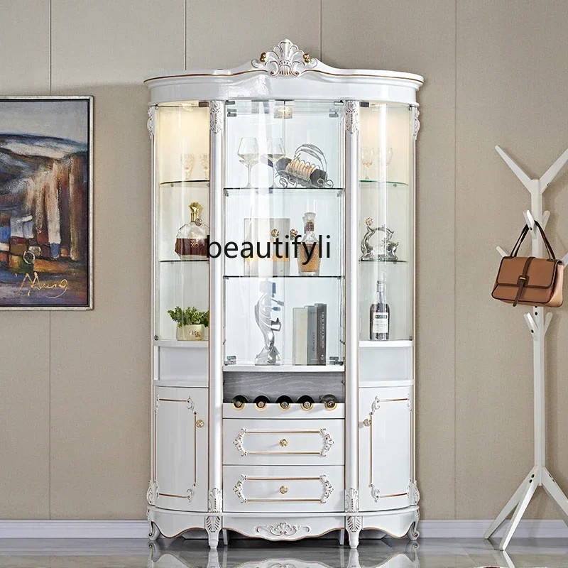 

European-Style Four-Door Wine Cabinet Semicircle Arc Glass Living Room Curio Cabinet Storage Display Sideboard Cabinet