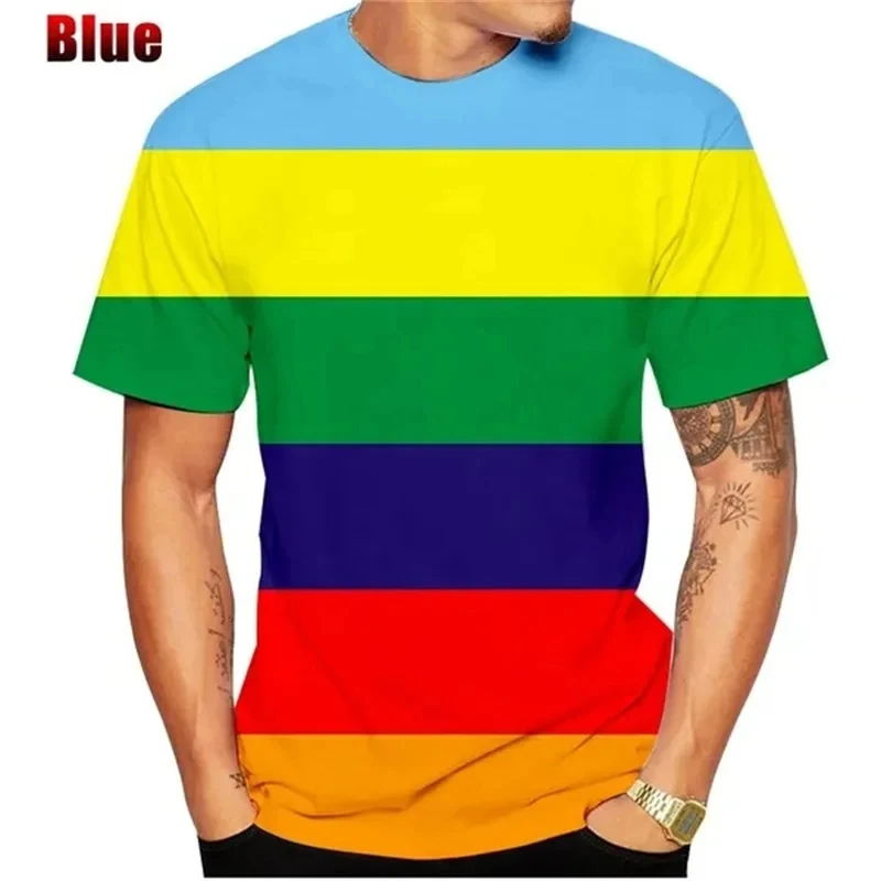 Zomer Heren Hiphop Streetwear T-Shirt Tops Casual Korte Mouwen Mode 3d Print Regenboog Grafische T-Shirts