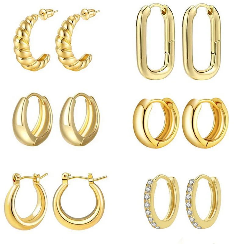 

6 Pairs 14K Gold Hypoallergenic Hoop Earrings Set for Women – Lightweight Chunky & Twisted Styles