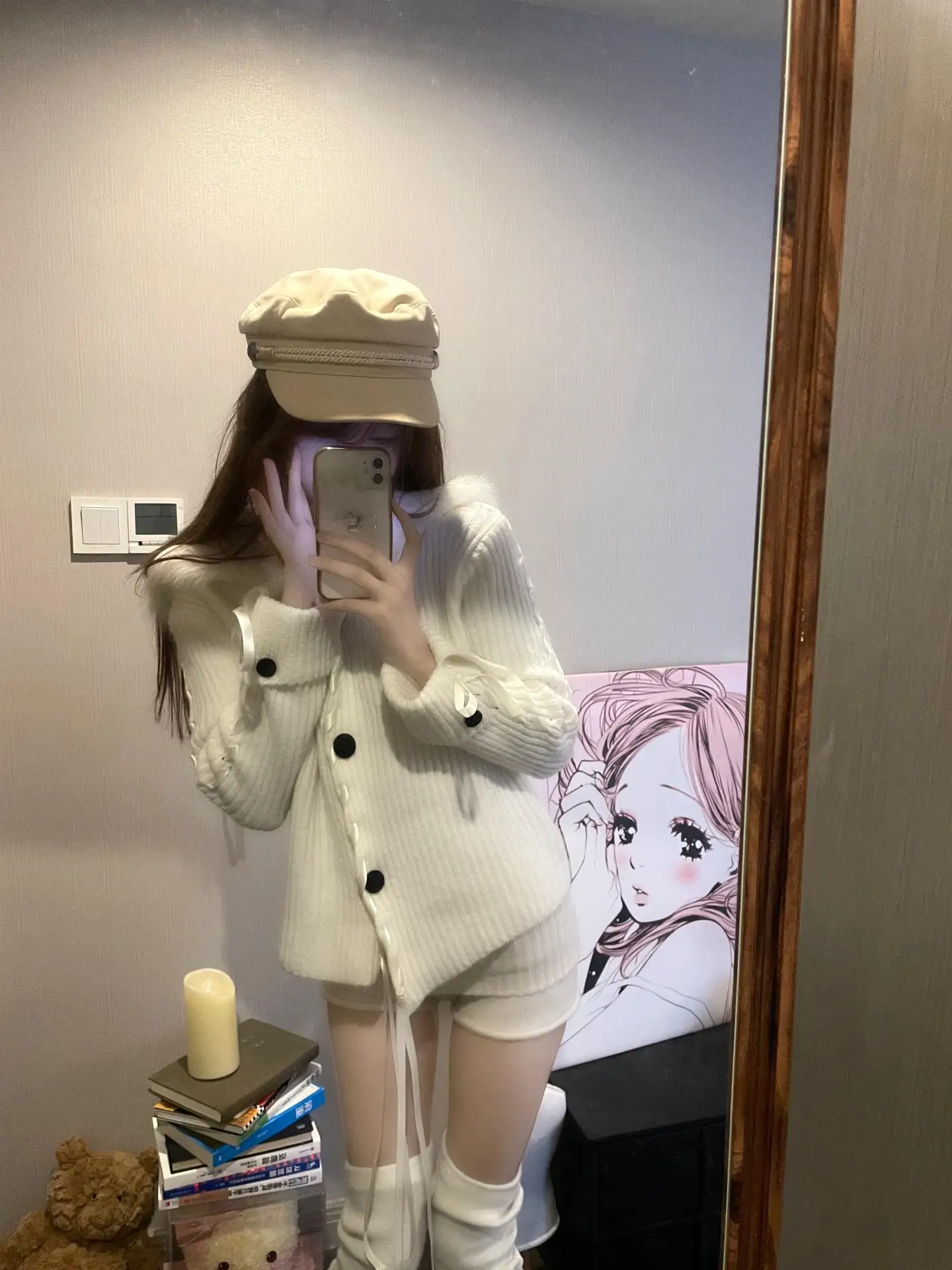 

Ele Thiened Knitted White Sweater for Women Real Fur Camere Cardigan Autumn Winter Faion Ladies Premium Knitwear