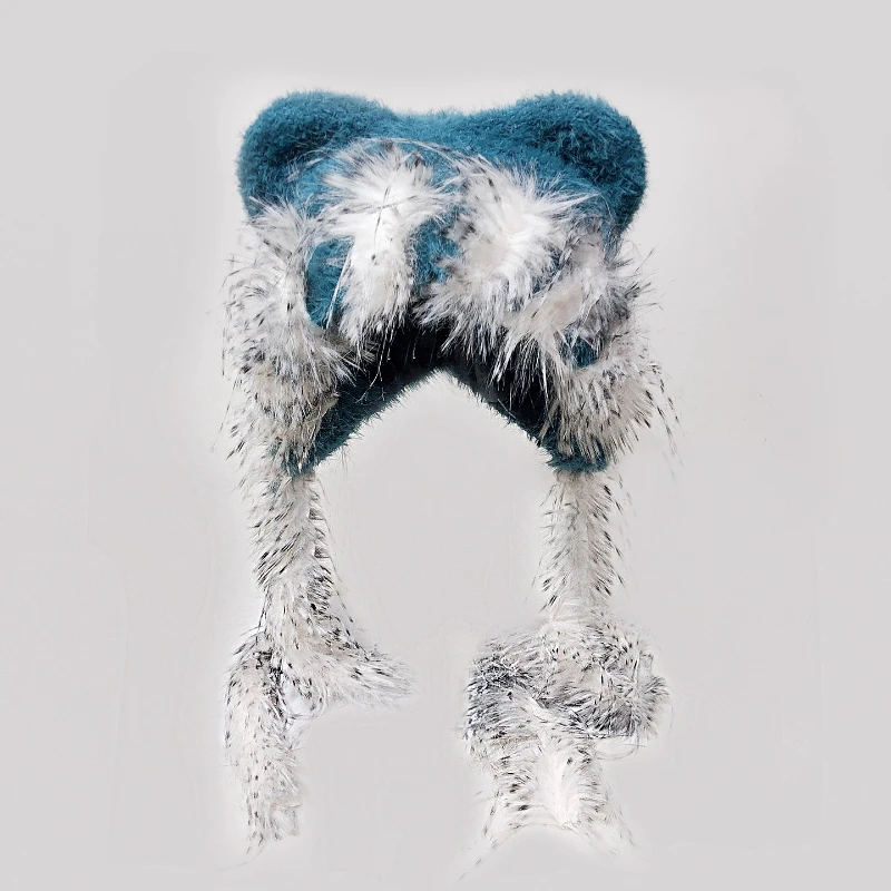 

Hat female autumn and winter cute plush braided bear ears hat warm ear protector big head circumference Lei Feng hat