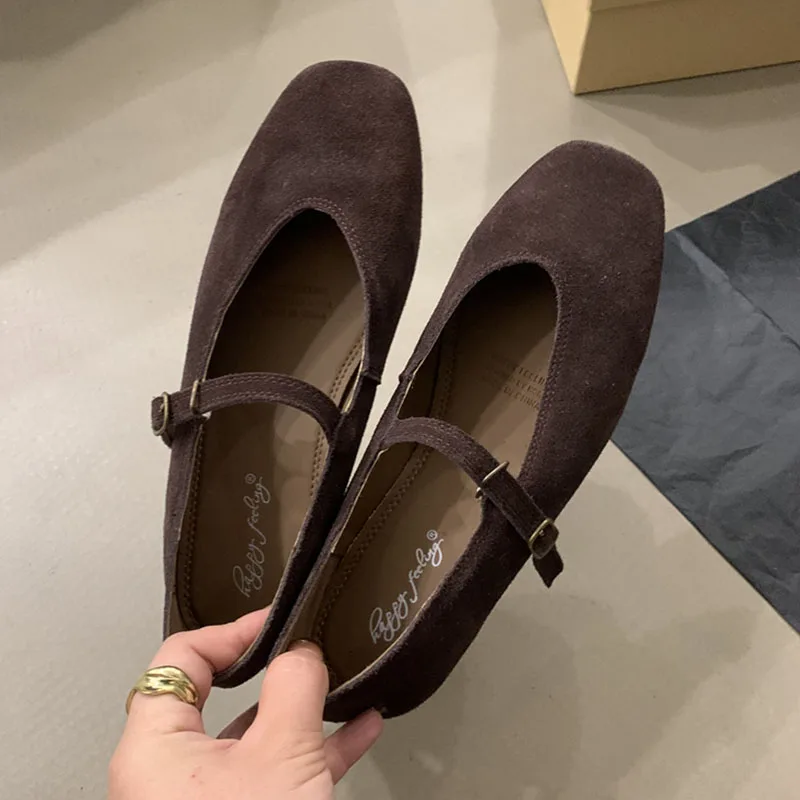 2024 Autumn Brown Women Flat Shoes Fashion Round Toe Ladie Ballerinas Shoes Soft Flat Heel Outdoor Casual Mary Jane Shoes