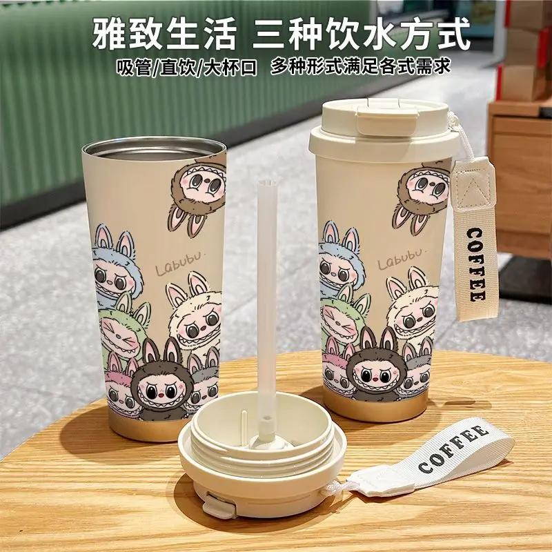 Labubu 520ML Stainless Steel Insulated Coffee Cup Cute Cartoon Design Periphery Insulated Water Bottle Ideal Kid Gift