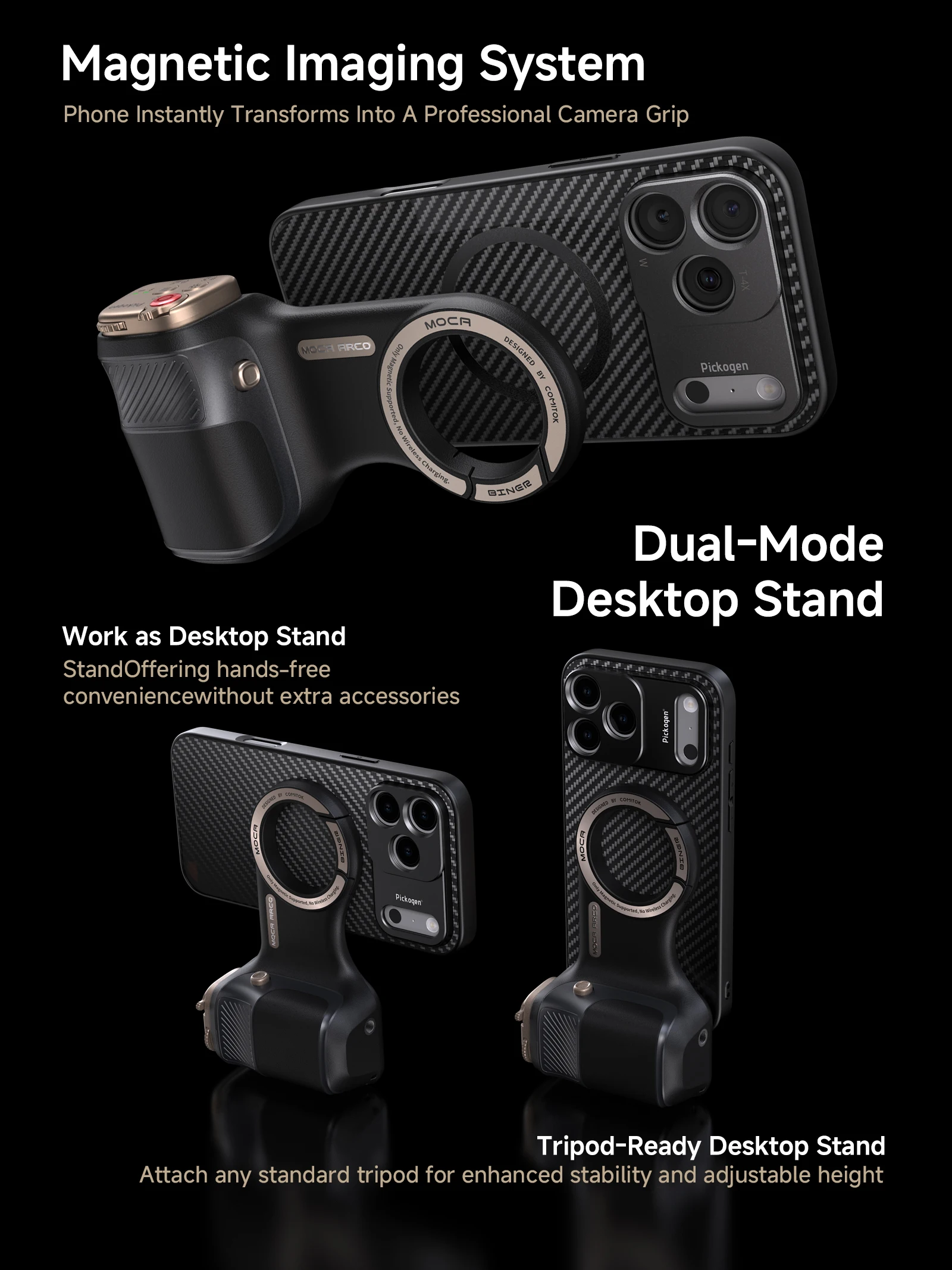 PICKOGEN Magnetischer Fotografie-Handgriff-Kit für iPhone 16/17 Pro Max Abnehmbarer Fernbedienungsgriff mit 17mm Gewinde Handyhülle – Detail 8