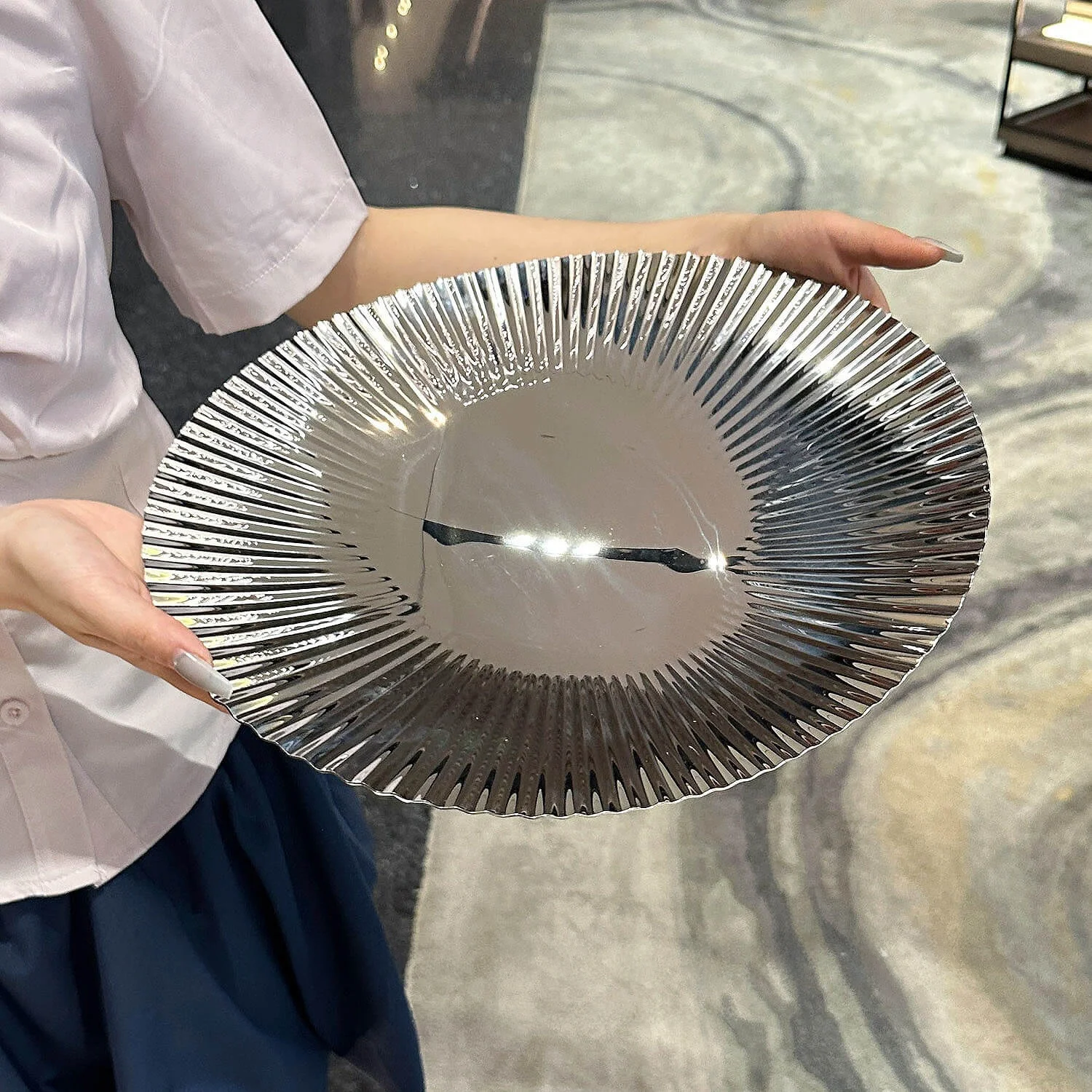 Ele 80 Stainl Steel Fruit Tray Luxury Home Decor Living Room Coffee Table Sna Tray Fruit Tray for Dining Utensils