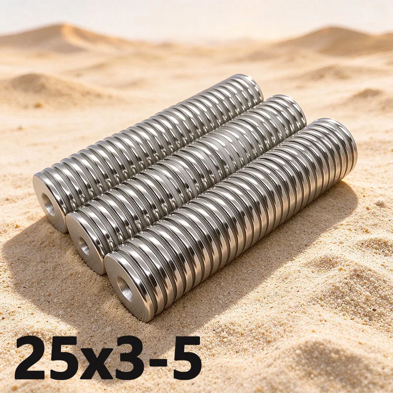 2-100Pcs N35 Neodymium Ndfeb Countersunk Hole Disc Magnet, 25x3-5mm Strong Permanent Magnet for Fridge,Garage Tool Holder,Office
