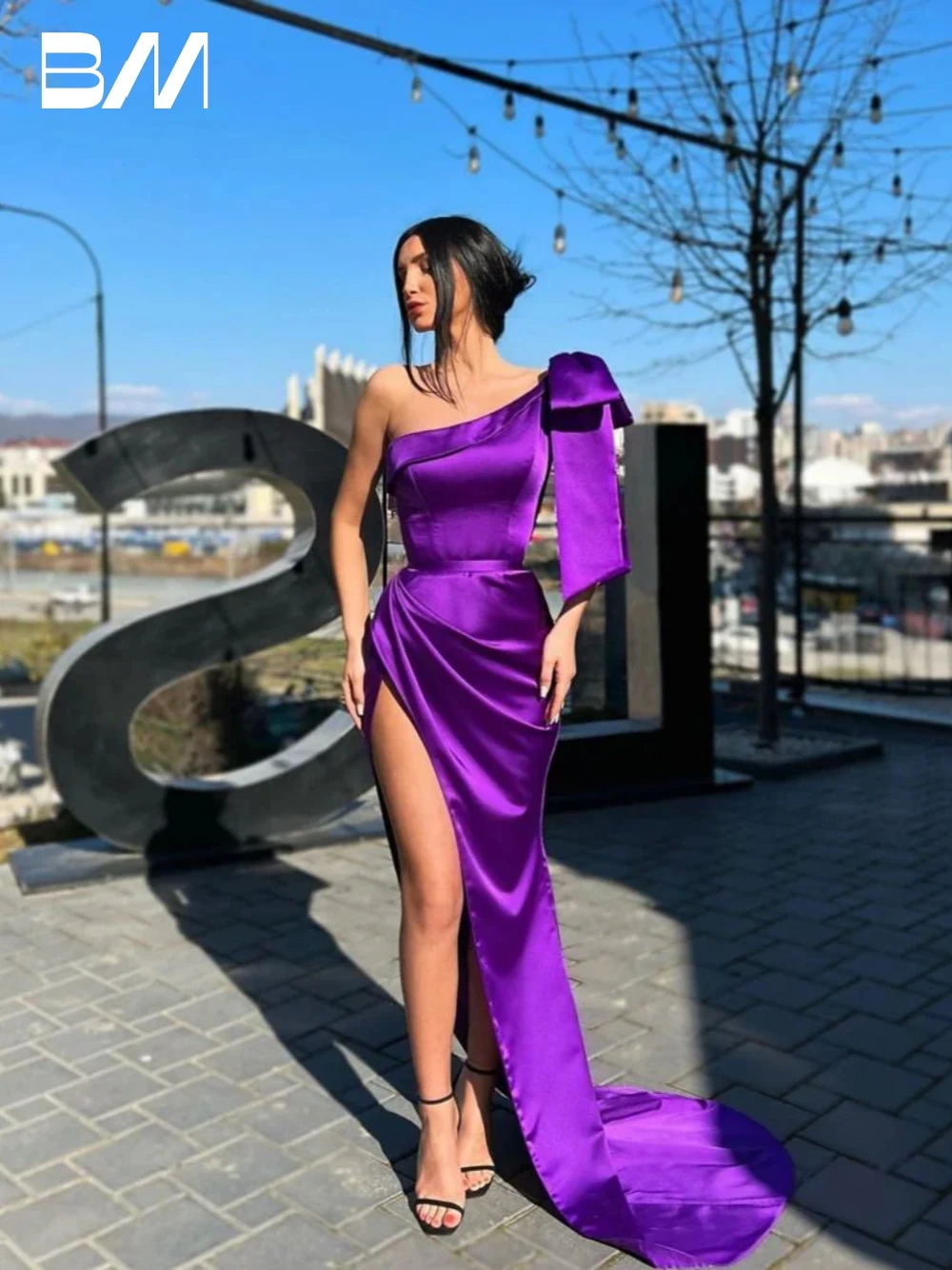 Elegant Haute Couture Prom Dress Simple Satin Straight Evening Dresses Vintage Side Slit One Shoulder Gown Vestidos De Gala