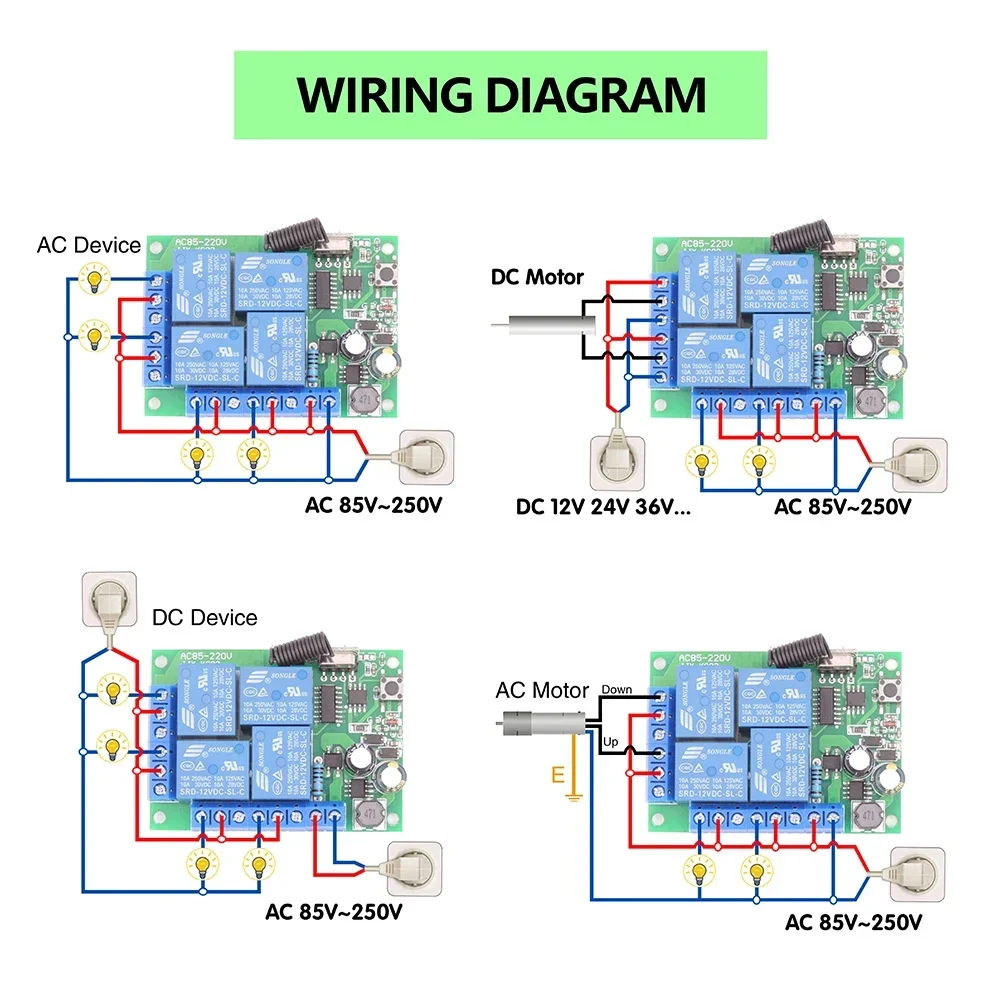 433MHz Universal Wireless Remote Control Switch AC 110V 220V 10A 4CH RF Relay Receiver Module for Gate Garage Door LED Motor DIY