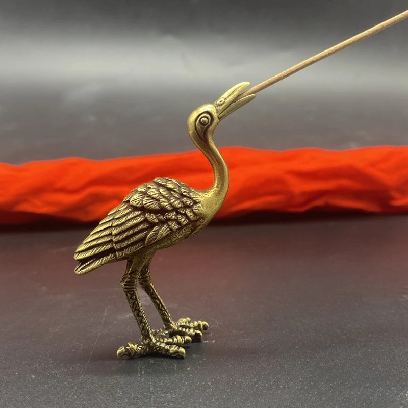 

Little Fairy/ Pure Copper Feng Shui Animal Crane Sculpture Desktop Ornament Brass Miniature Statue Tea Pet Home Ornament Gifts