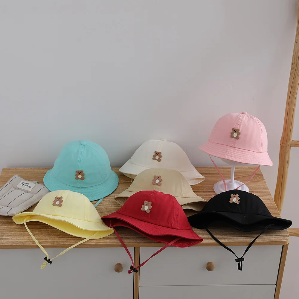 Kids Sun Protection Outdoor Leisure Cap 48-50cm Spring Summer Girls Bear Pattern Fisher Hat Boy Bucket Hat Children Caps view 3