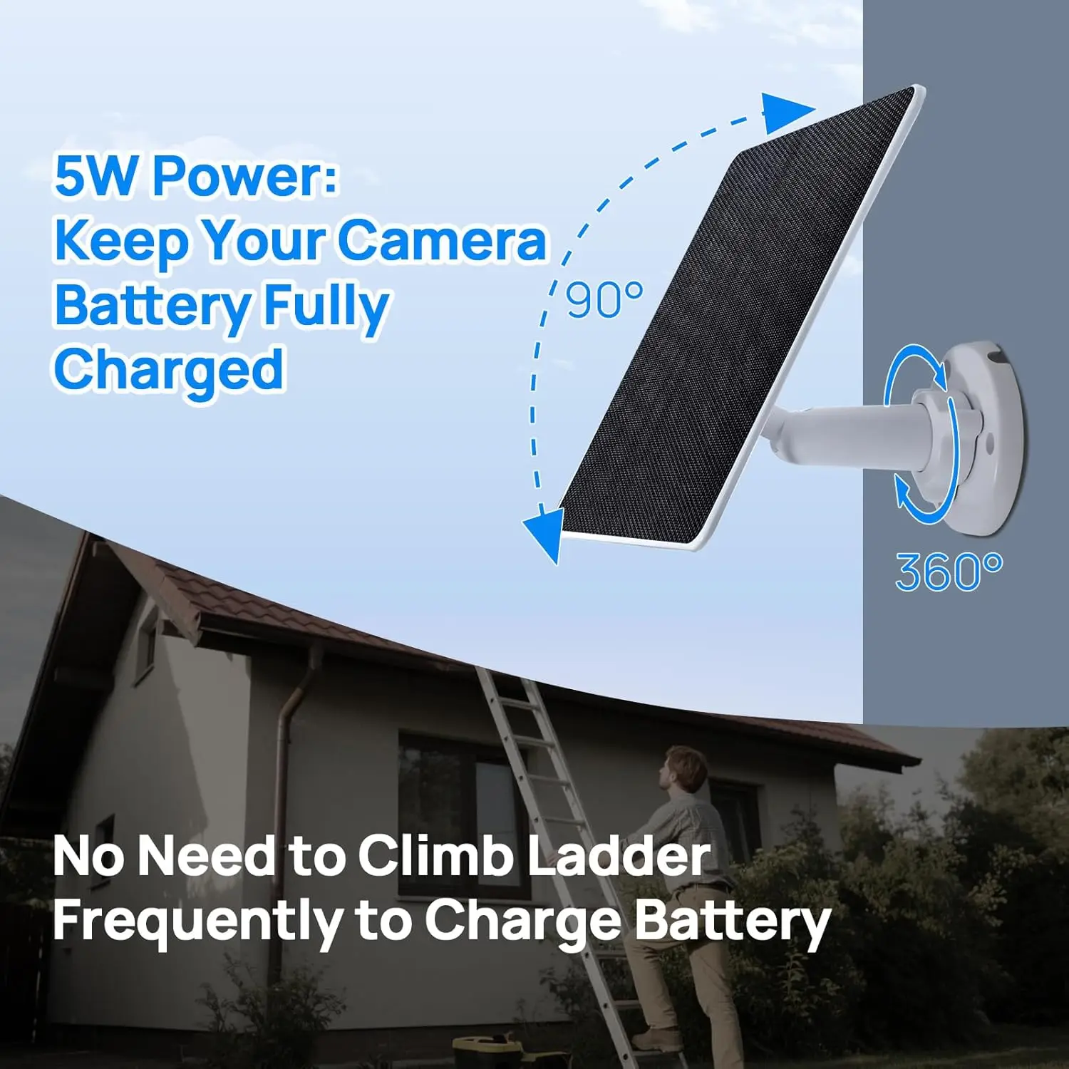 5W Solar Panel for Outdoor Security Cameras, Fast Charging with USB-C & Barrel Plug, 9.8ft Cable