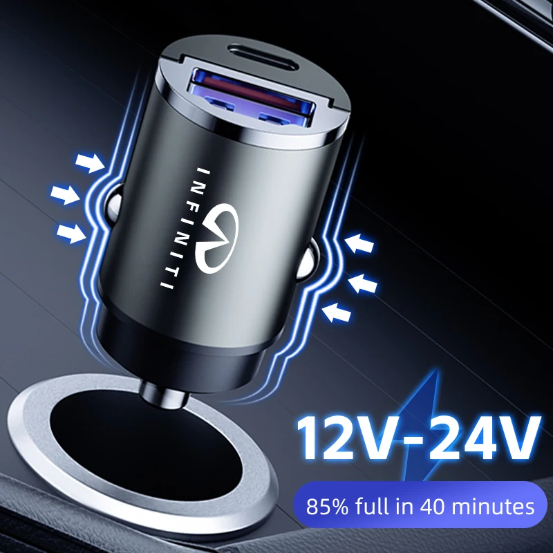 60W Car Charger USB Type-C Fast Charging Cigarette Lighter For Infiniti Q50 FX35 Q30 G37 Q70 QX70 G35 Q60 QX50 QX60 QX80 QX30 JX