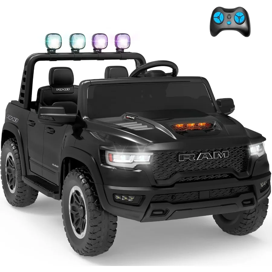 รถยนต์ไฟฟ้าสำหรับเด็กเล่น รุ่น Ram 1500 RHO 24V ขับเคลื่อนด้วยแบตเตอรี่ขนาดใหญ่ พร้อมรีโมทคอนโทรลสำหรับผู้ปกครอง ไฟ LED/เพลง/MP3