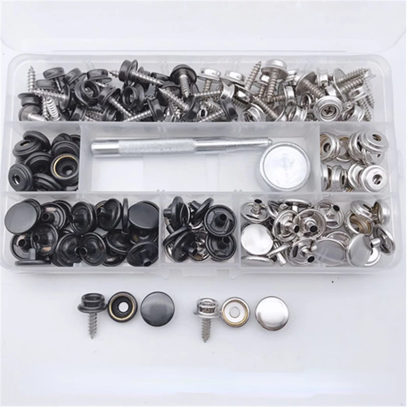 50 Set 15mm Stainless Steel Push Button Sockets Screw Stud With Tool Snap Fastener Kit For Boat Cover Handbags Clothing Leather