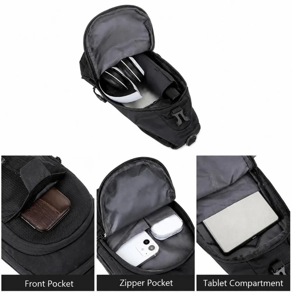 Practical 6.7 * 1.8 * 14.2in Chest Bag Black/Green Sling Backpack Daypack For Women/Men