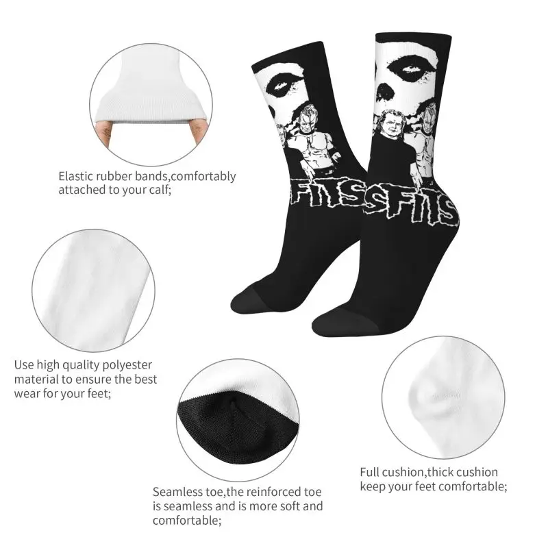 Fun Print Heavy Metal Music Misfits Socks for Women Men Stretch Summer autunno inverno Horror Skull Crew Socks