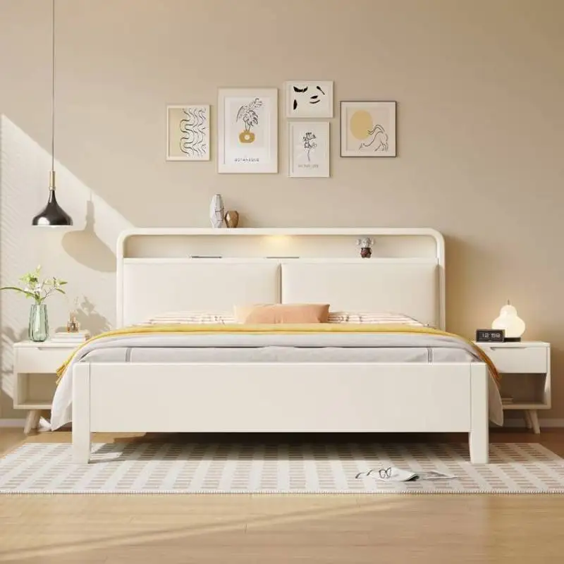 Beige Princess Double Bed Organizer Designer Luxury Storage Double Bed Full Size Headboards Cama Box Casal Home Furniture