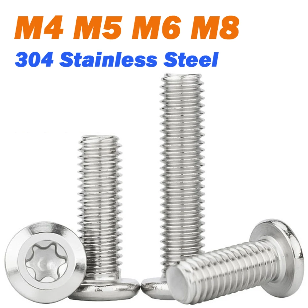 304 Stainless Steel Large Flat Torx Six-Lobe Head Rivet Screws M4 M5 M6 M8 Connector Joint Bolts Bevelled Anti-Theft Screw
