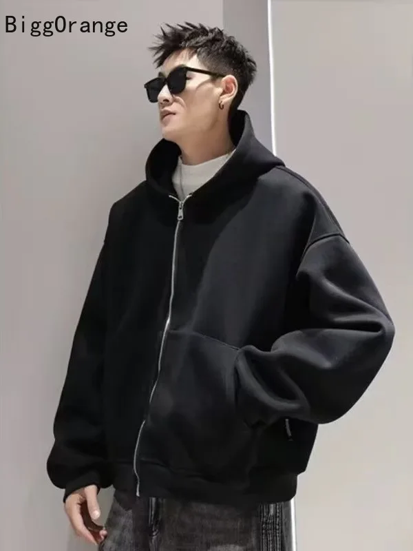 

American autumn and winter loose personalized three-dimensional backpack and hoodie fashionable hip-hop couples zipper clothing