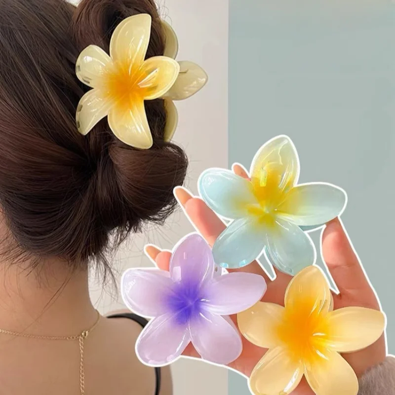 2024 neue Strand lässig Resort Stil Plume ria Clip für Hinterkopf Haar Hai Clip große Blume vielseitige Haarschmuck für Frauen