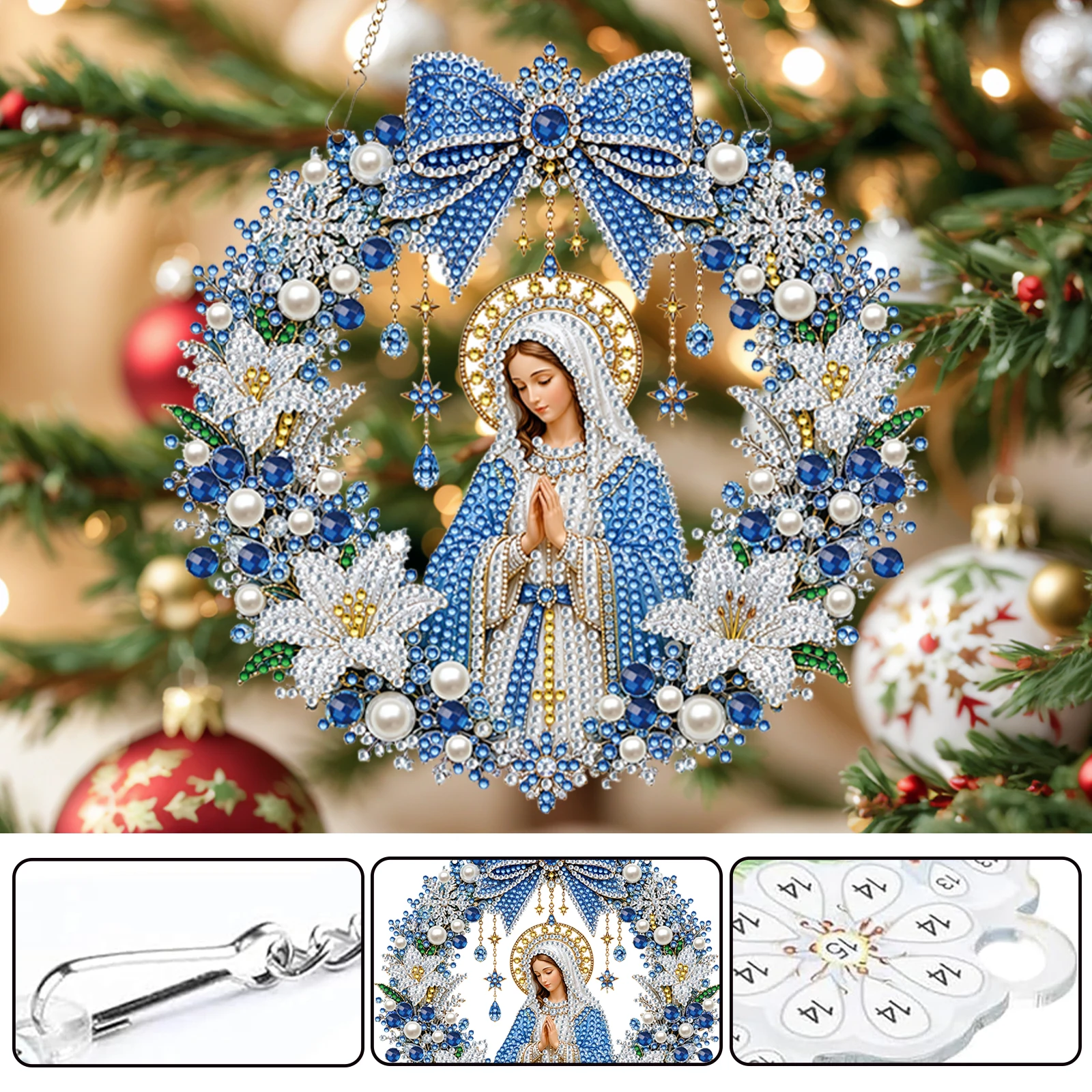 DIY Diamond Art Christmas Religious Ornament Kit 20cm Sun Ornament Double Sided PET