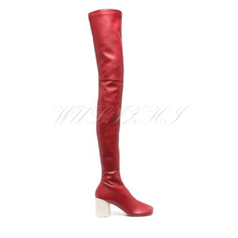 Women Tabi Black Thigh Boots Over Knee Long Stretch Boot Skinny Elastic White Round Heel Red Leather Pink Brown Fall Casual Shoe