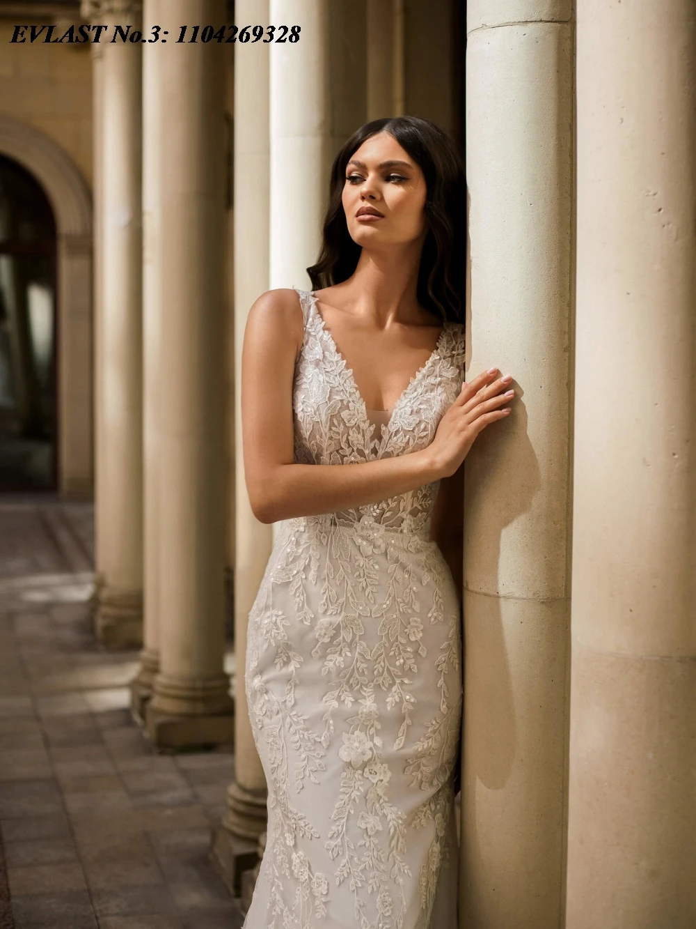 EVLAST Customized Romantic Mermaid Wedding Dress Lace Applique Detachable Train Sexy Women Bridal Gown Vestidos De Novia E3W41