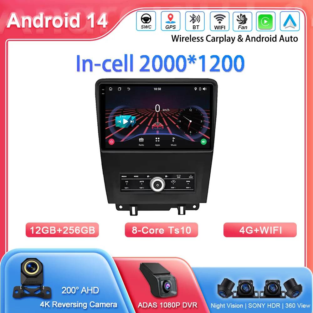 

Автомобильный Android 14 стерео радио для Ford Mustang V S-197 2009 2010 2011 2012-2014 авто мультимедийный плеер Bluetooth GPS навигация